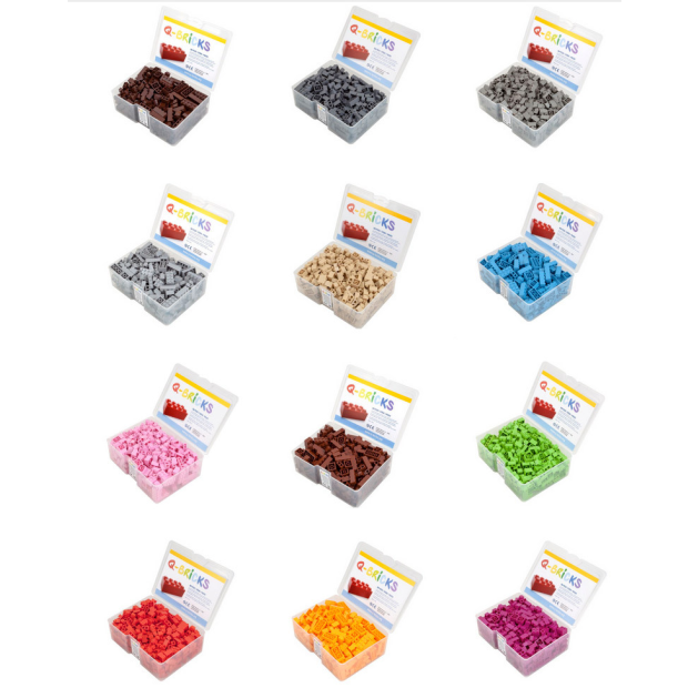 Q-Bricks 300 Teile Box Specialfarben Unicolor 17 verschiedene Farben