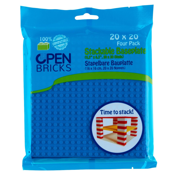 Open Bricks Stackable Baseplate ca. 16x16cm 20x20 Noppen 4er Pack