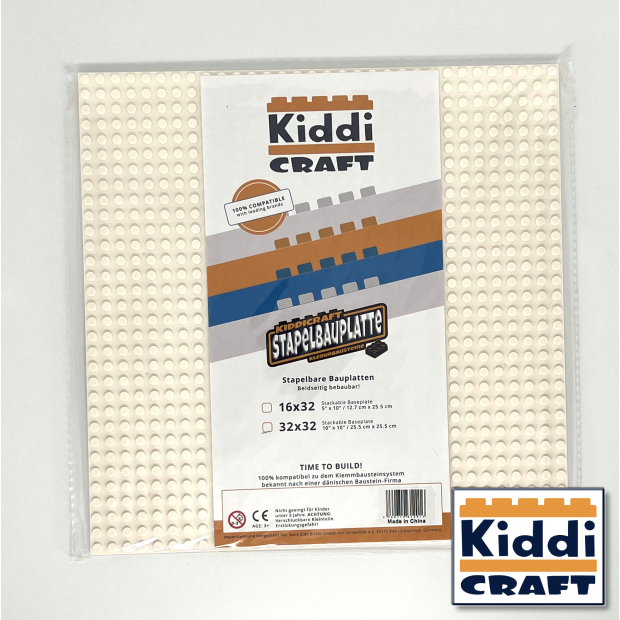 Kiddicraft Stackable Baseplate 32 x 32 Noppen (25,5 x 25,5cm) Weiß