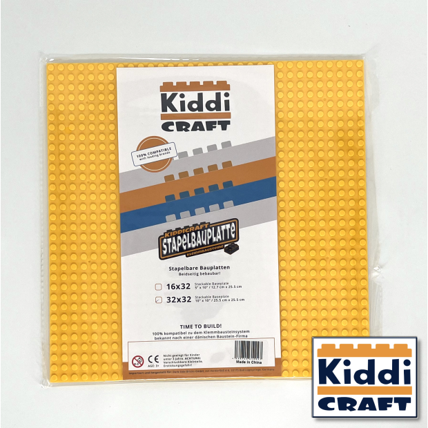 Kiddicraft Stackable Baseplate 32 x 32 Noppen (25,5 x 25,5cm) Gelb