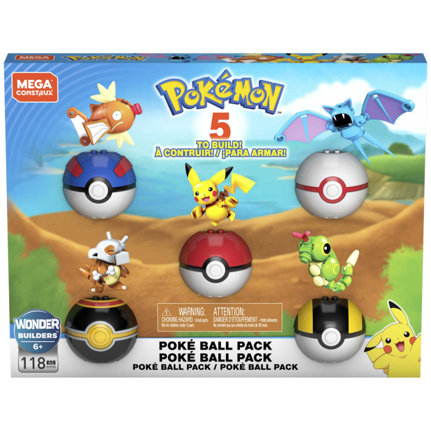 MEGA Pokémon - 5 Pokébälle mitTragosso, Zubat, Raupy, Karpador und Pikachu