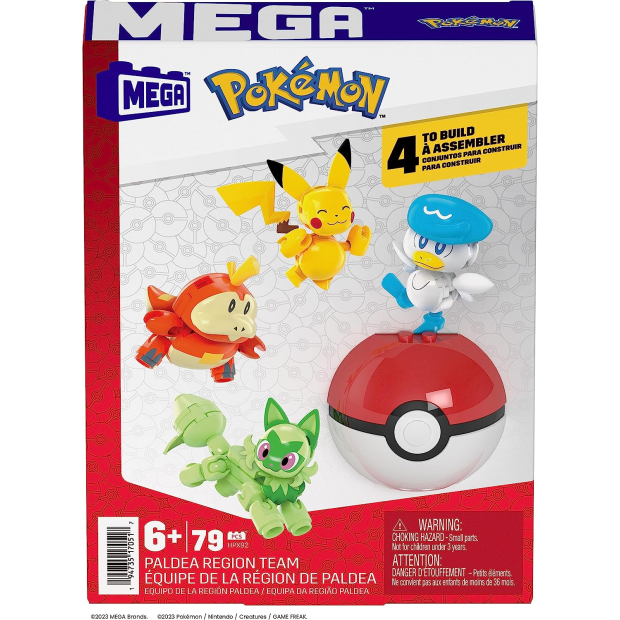 MEGA Pokémon - Paldea Region Team - Pikachu und die ersten Partner-Pokémon Felori, Krokel und Kwaks