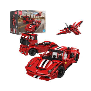 Mould King 10076 - 3 in 1 Creative Idea Set (Roter Sportwagen, LKW & Düsenjet)